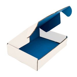 Blue Mailer Box (White Outside) - 4 x 4 x 4" 