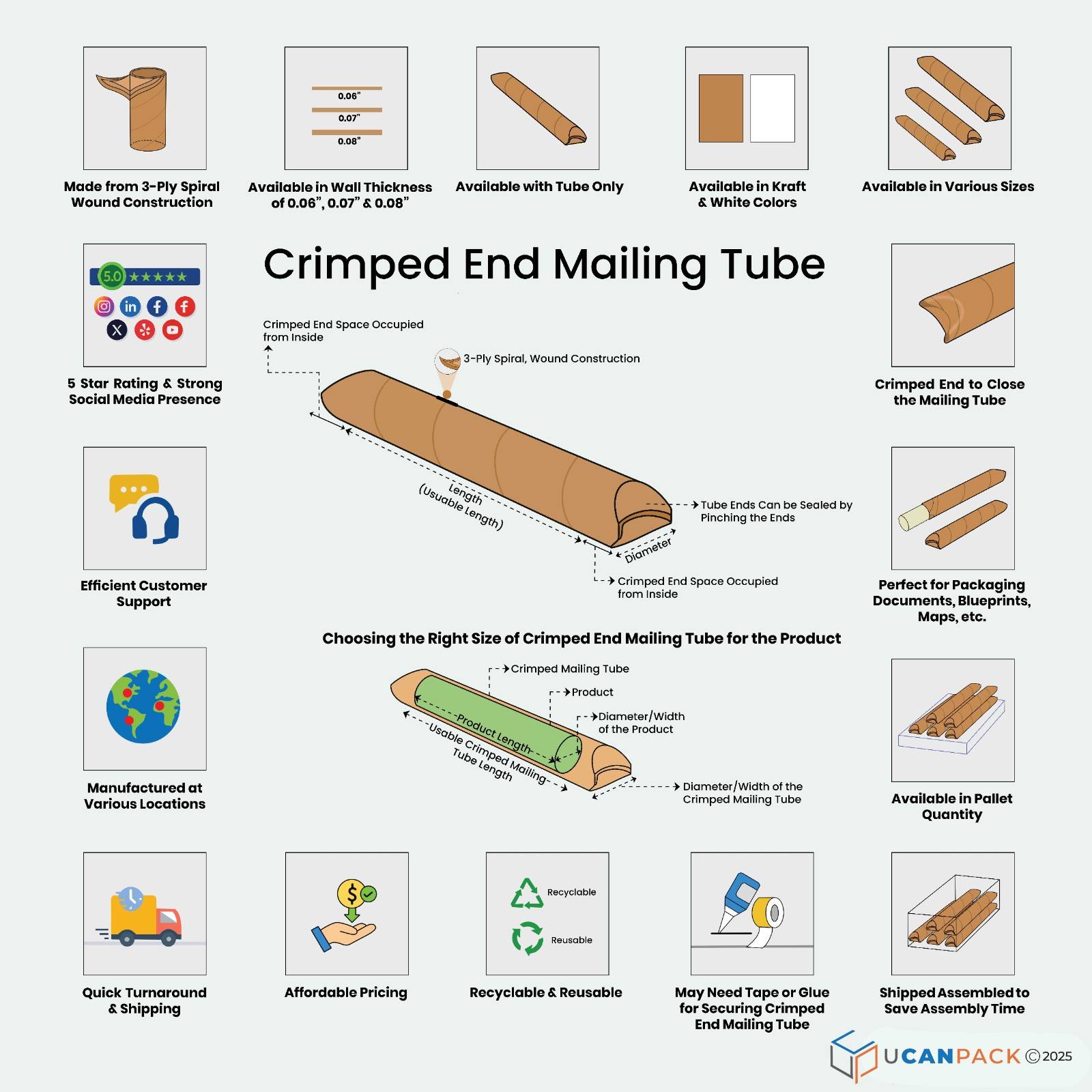 Kraft Crimped End Mailing Tubes