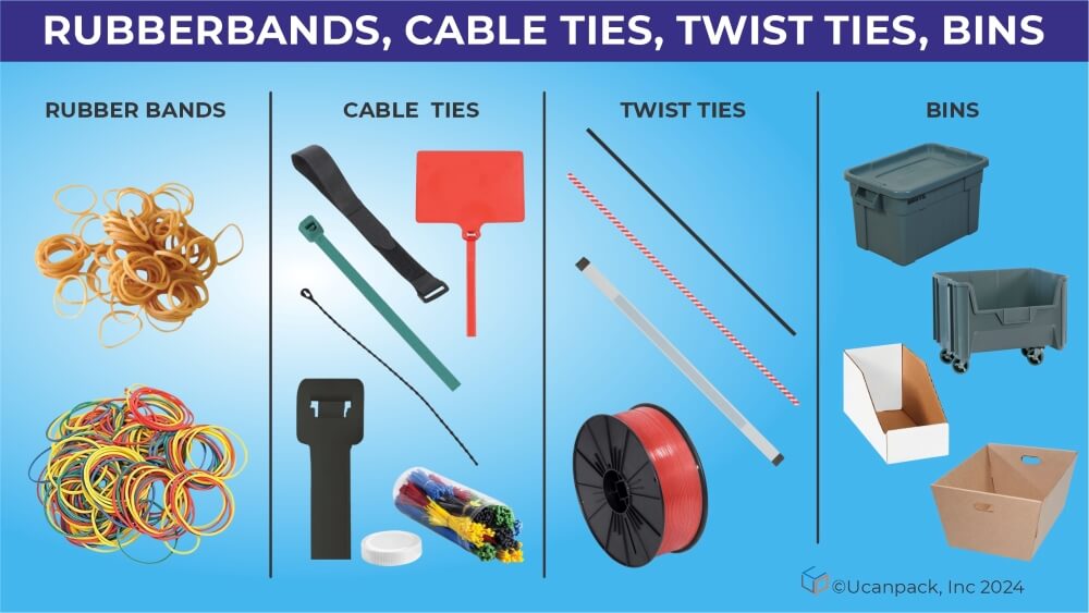 RUBBERBANDS, CABLE TIES, TWIST TIES, BINS